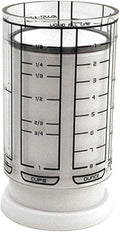 KitchenArt 1 Cup Adjust-A-Cup, Plastic, White | Plunger Measuring Cup | Measures Between 1/8 Cup to 1 Cup | Includes Conversions | Kitchen Gadget | Measures Solids & Liquids