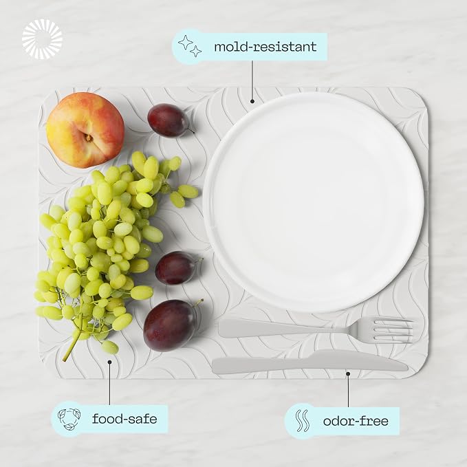 Deepstone Diatomite Stone Dish Drying Mat – Fast-Drying Natural Diatomaceous Earth Kitchen Countertop Drying Board – Super Absorbent & Non-Slip, 16 x 12 in (White)