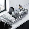 Kitsure Extendable Dish Drying Rack, 19.2"-26.7" L x 12.9" W, Sliver | Large Dish Rack, Multifunctional Dish Rack for Kitchen Counter, Anti-Rust Dish Drainers with Cutlery & Cup Holders