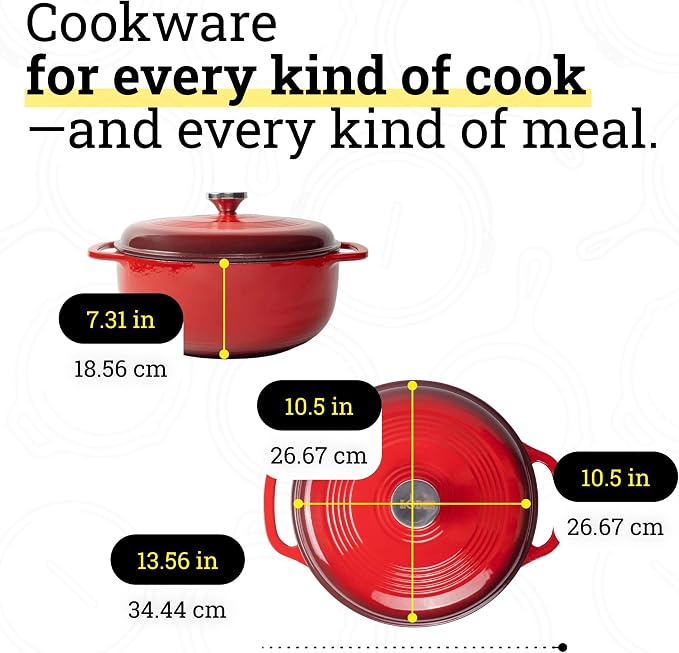 Lodge Essential Enamel Cast Iron Dutch Oven 6 Quarts - Perfect for Bread Baking, Braising, Marinating & Slow Cooking, Features Moisture-Sealing Lid & Dual Handles, Kitchen Essentials, Island Spice Red