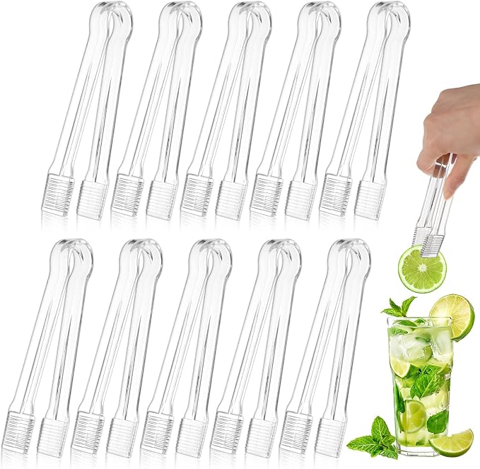PEASUG 10 PCS Plastic Serving Tongs, Disposable Plastic Tongs | Clear Kitchen Small Serving Utensils for Serving for Party Food Buffet Appetizer Salad Catering Ice, 6.3 Inches