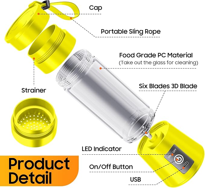 Portable Personal Size Mini Blender - 2026 New Upgrade Smoothies Blender | Small Blender with 380Ml Traveling BAP Free Cup for Sports/Home, 6 Blades Easily Squeeze Fresh Juice, 20000Rpm/Min Speed
