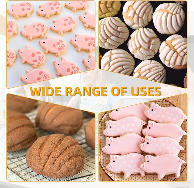 Concha Cutter ，Stainless Steel Mexican Bread Mold with 5pc pig cookie cutter，Mexican Kitchen Mold for Bread Cookie Cake Biscuit，Moldes Para Marcador De Conchas