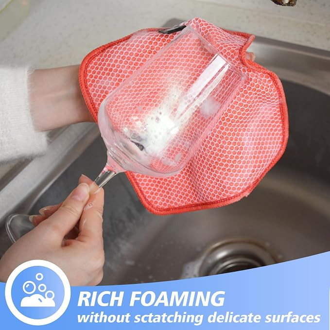 Dish Cloths for Washing Dishes with Scrub Side, Microfiber Dish Rags | Dual-sided microfiber dish cloths with scrubber for stuck-on food, quick dry kitchen washcloths 9 Pack, 7" x 7 Inch Red