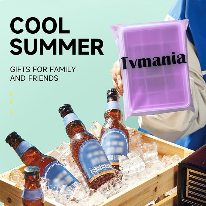 Tvmania Ice Cube Trays Set of 2, 15-Cube Silicone Molds with Removable Lids | Stackable, easy release, BPA-free, reusable, for freezer and whiskey