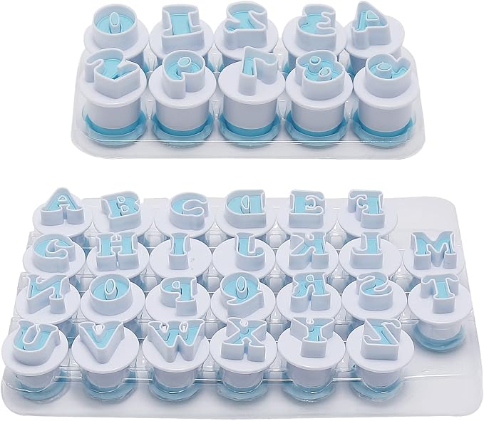 26PCS/Set Cookie Stamp Impress Cookie Cutters Alphabet Letter Cake Biscuit Mold Letter Shape DIY Cookie Biscuit Alphabet Cake Tool Embosser Cutter (Upper Case Shape with Number)