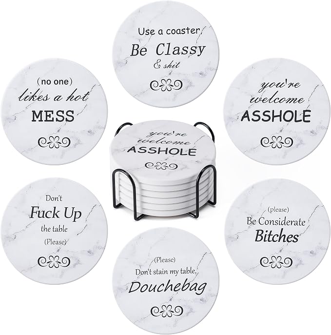 6Pcs Absorbent Coasters Set with Holder,Ceramic Drink Coaster,4 in（A10） | Marble Style Ceramic Drink Coaster,Suitable for Kinds of Cups,Modern Style Coaster for Coffee Table