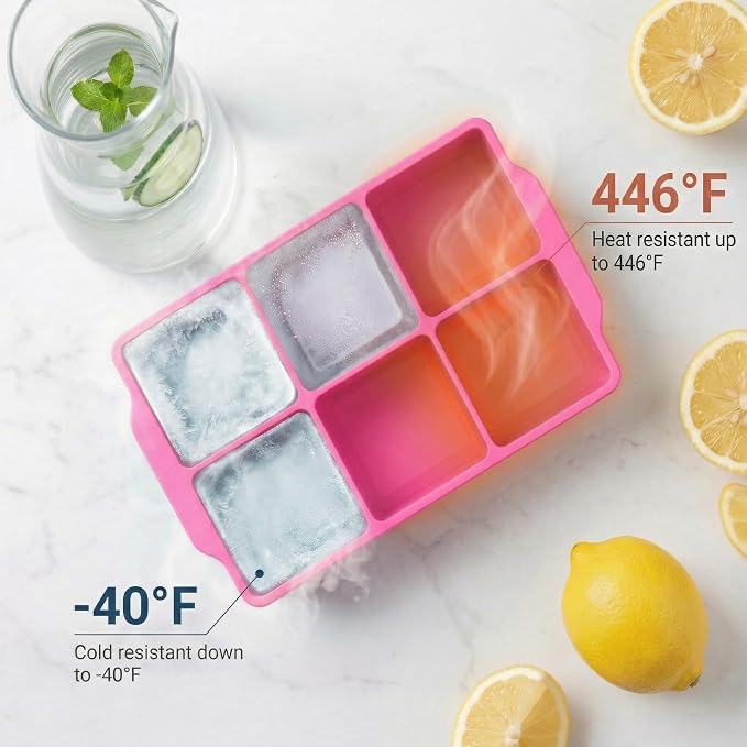 KitchFort® Large Silicone Ice Cube Tray (2-Pack) - 2" Big Ice Mold with Lid | Easy Release, Cocktail, Whiskey Ice Cubes Mold - Food Grade - Ice Cube Trays for Freezer - Stackable Silicone Ice Tray