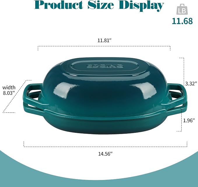 EDGING CASTING Enameled Cast Iron Oval Dutch Oven Pot with Lid, Dutch Oven for Sourdough Bread Baking, Bread Oven, Bread Dutch Oven, Oval Bread Pan, 5qt, Darkcyan