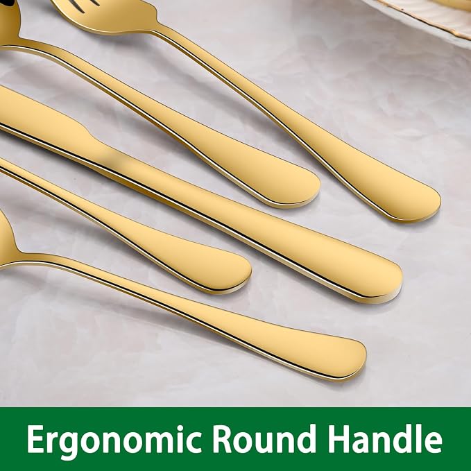 6.7 Inch Salad Forks And Teaspoon Set of 16, Gold Stainless Steel Forks And Spoons Silverware Set, Metal Small Spoon And Fork Set