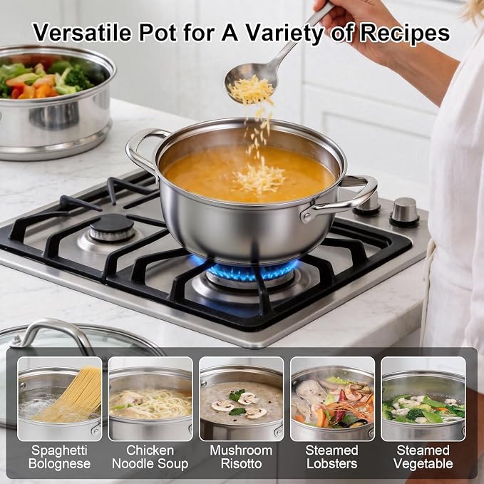 Chefbee 3.2QT Stainless Steel Steamer for Cooking with Food Steamer Basket | Healthy Steaming Pot, Multi-use Kitchen Cookware, For Vegetables Dumplings Soup and Food Preparation, Daily Kitchen Cooking
