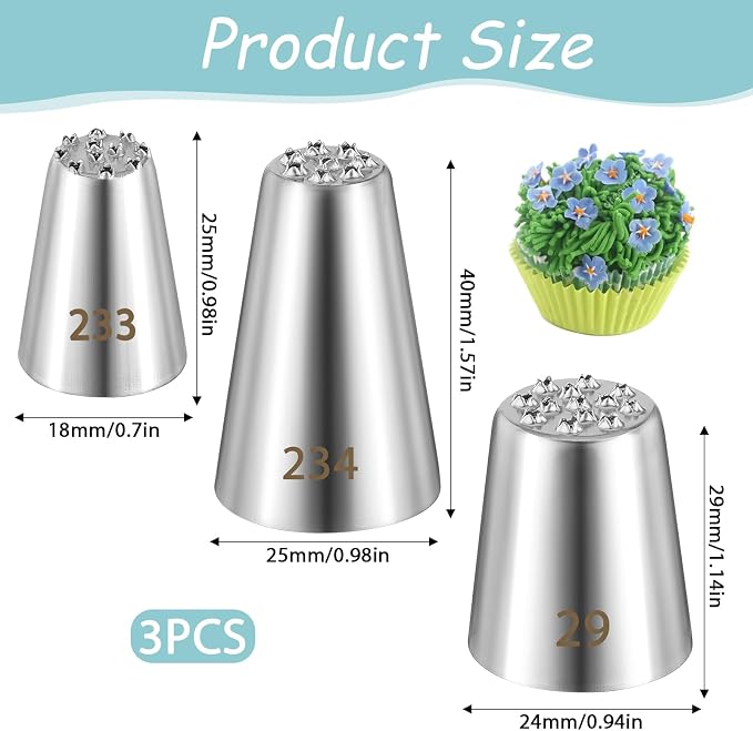 3 PCS Grass Piping Tip, Frosting Tips, Large Piping Tips for Cake Decorating with 233 234 29 Decorating Tip for Frosting, Multi-opening