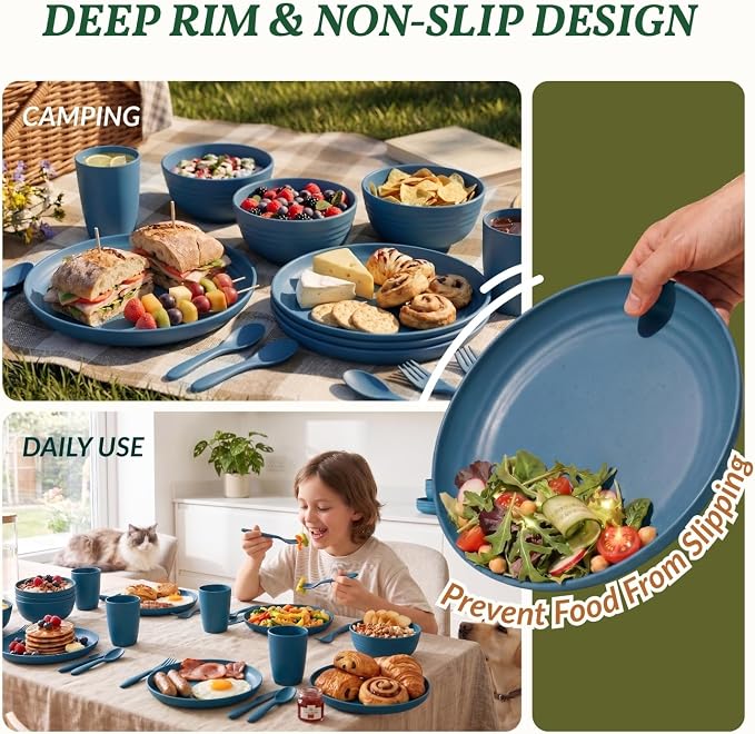 Wheat Straw Dinnerware Sets, Homienly 20pcs Unbreakable Microwave Dishwasher Safe Tableware Lightweight Bowls, Cups, Plates Set Reusable Dinner Plates Bowls set (Blue)
