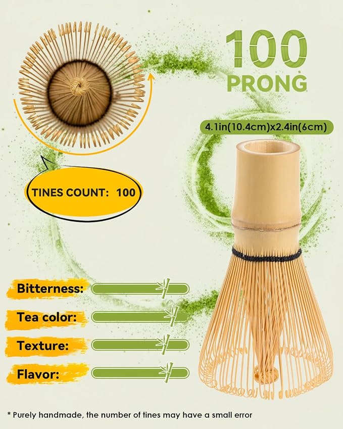 Matcha Whisk - 2-pack Bamboo Matcha Whisk Set | Handcrafted Traditional Japanese Chasen, 100-Prong Matcha Stirrer Wisk Mixer Brush for Authentic Matcha Tea Preparation