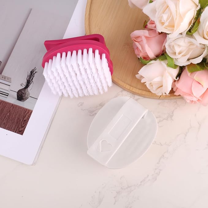 2pcs Vegetable Scrubber Brushes, 8x7x6.5cm/3.15x2.76x2.56in PP Material Fruit and Veggie Brush with Stiff Bristles and Handle for Potatoes Carrots & Fruits (Red & White)