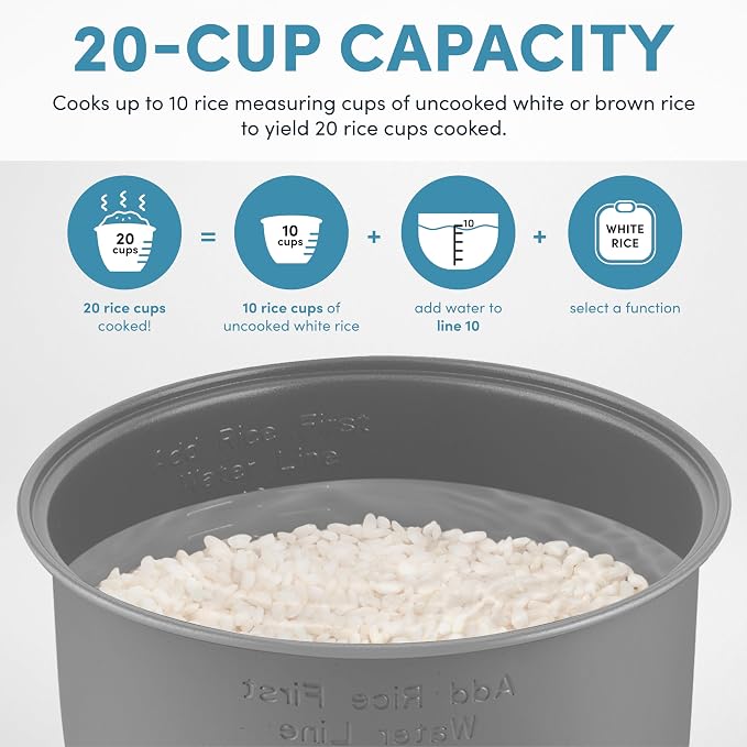 Aroma Housewares AROMA® Professional 20-Cup (Cooked) / 5Qt. Digital Rice Cooker, Steamer, and Slow Cooker Pot with 10 Smart Cooking Modes, Including Sauté-then-Simmer®