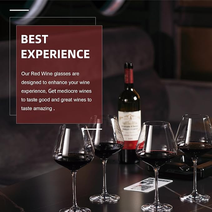 coccot Red Wine Glasses Set of 4, Hand Blown Italian Style Crystal Burgundy Wine Glasses, Lead-Free Premium Clear Glass [23 oz/650ml，4 Pack ]