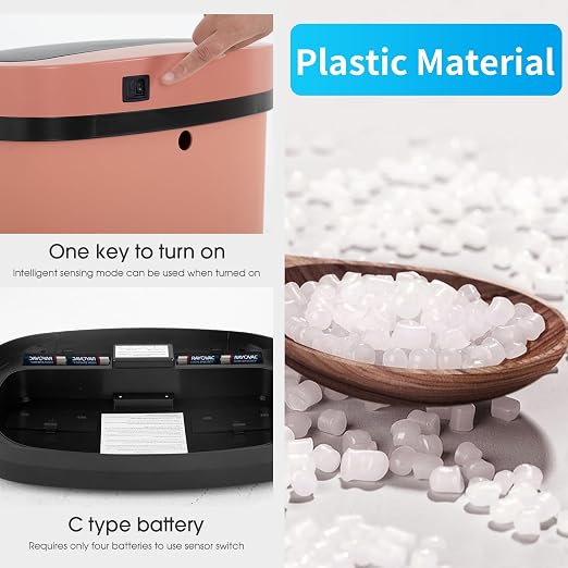 BestOffice | 13 Gallon Plastic Trash Can with Lid | Pink | Automatic Touchless Garbage Can | Odor Control | Modern Oval Design | Easy to Clean | For Kitchen, Bathroom, Office or Home