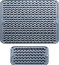 Silicone Dish Drying Mat - 2 Packs of Non-Slip Silicone Mat Easy Clean Drying Mat Large Heat-Resistant Dish Drainer Mat for Kitchen Counter, Sink, Refrigerator or Drawer Liner(16"x12", 12''x 6'' GREY)