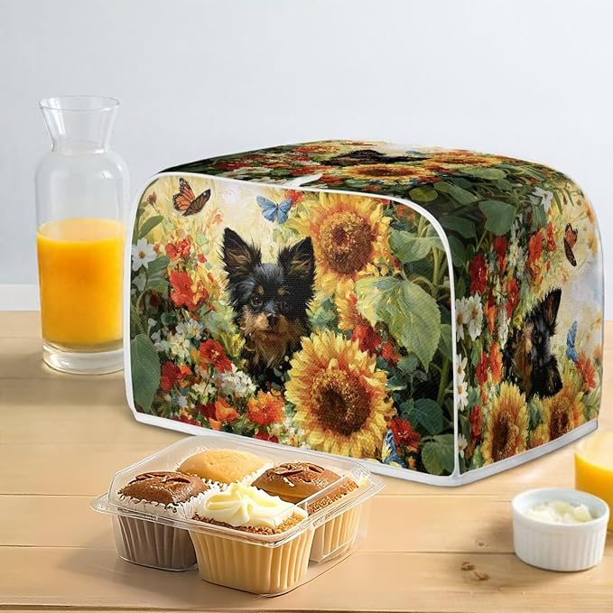 Rottweiler Sunflower Print Toaster 4 Slice Cover Dust-proof Bread Maker Machine Covers Lightweight Small Kitchen Appliance Covers