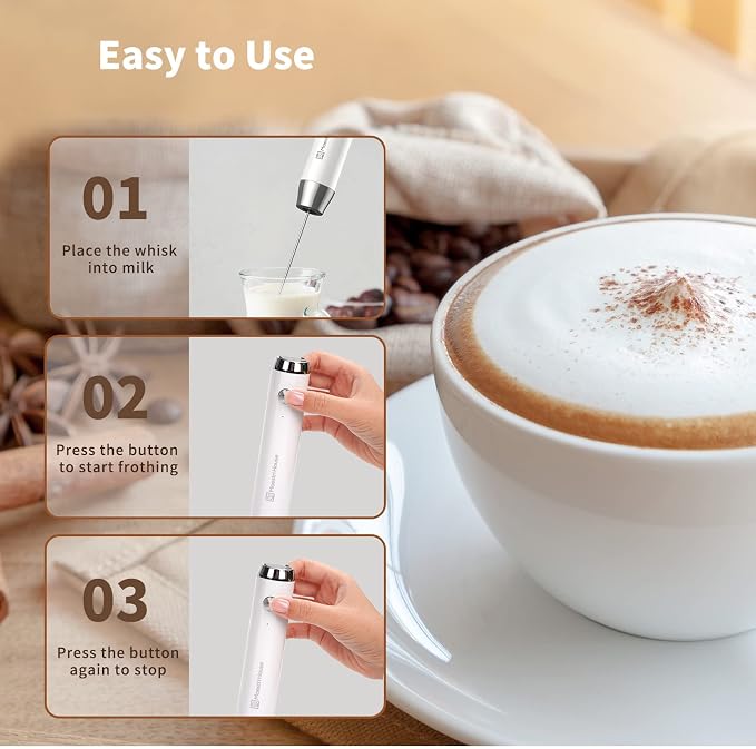 Maestri House LunaFro Rechargeable Milk Frother,Stand & 2 Detachable Whisks | 8000RPM Turbo Motor, 1200mAh lithium battery, Handheld Milk Frother for Lattes, Cappuccino, Matcha & Powdered Supplements