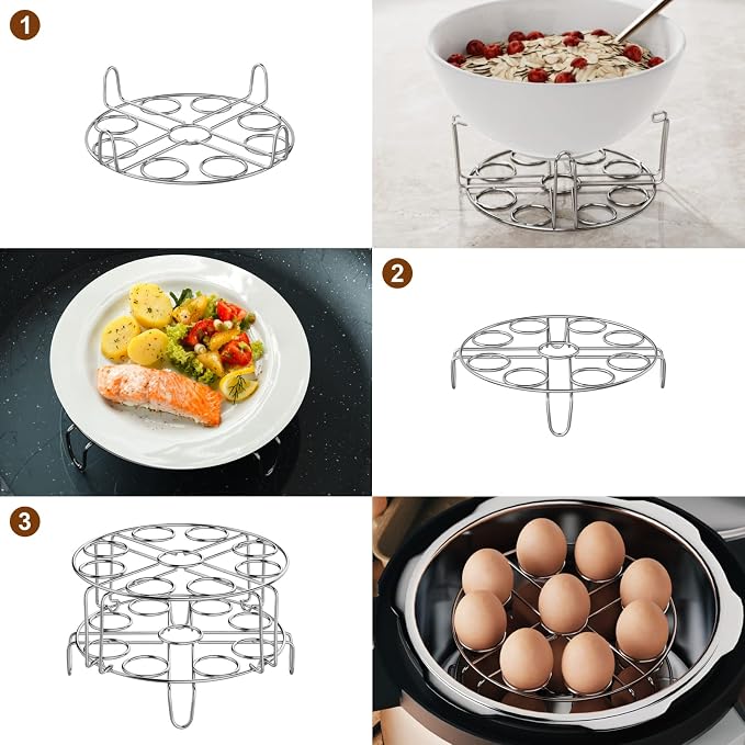 Egg Steamer Rack for Instant Pot - 2-Pack Stainless Steel Trivet | Stackable Racks to Hold 18 Eggs, For Pressure Cookers, Hard-Boiled & Deviled Eggs, Steaming, Meal Prep & Kitchen Use