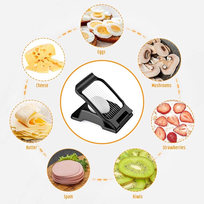 Multipurpose Heavy Duty Aluminium Egg Slicer, Stainless Steel Wire, Black | Not Dishwasher Safe, Rust Resistant, Egg Cutter for Hard Boiled Eggs, Soft Food and Soft Fruit, Salads, Butter, Cheese, Spam
