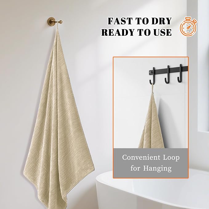 4 Pack Bath Towels Set 35 x 70in Extra Large, Ultra Soft Microfiber | Luxury Thick High Absorbent and Quick Dry Bath Sheet for Bathroom, Beach, Yoga, Sport,SPA, Fitness, Beige