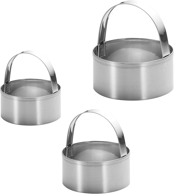 3 Pieces Round Biscuit Cutter with Handle - Stainless Steel Round Circle Doughnut Cutter Baking Molds Assorted Size