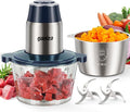 Ganiza Food Processors with 2 Bowls, 450W Meat Grinder Vegetable Chopper | 2-Speed Electric Food Chopper with 8 Cup Glass & 8 Cup Stainless Steel Bowls -Includes 2 Sets of Blades for Fruits/Meat/Nuts