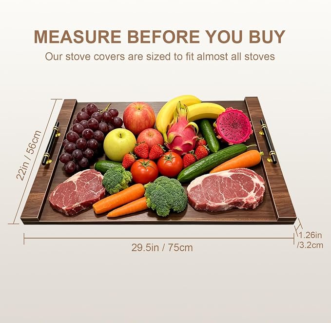 Noodle Board Stove Cover w/Handles, for Gas & Electric Stoves | Expands counter space, multi-use sink cover & tray, farmhouse decor, anti-crack build, for home kitchens & RVs