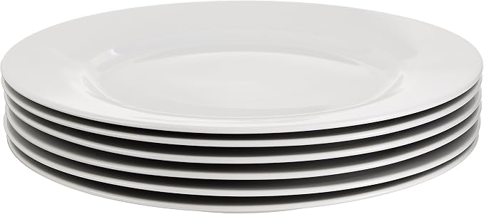Amazon Basics 6-Piece White Dinner Plate Set, Microwave and Dishwasher Safe for Everyday Use, 10.5 inches