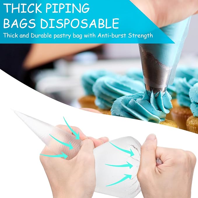 122Pcs Piping Bags and Tips Set, 100pcs 12 Inch Disposable Piping Bags, 16 Inch Reusable Icing Pastry Bags, Anti Burst Frosting Bags, Cake Decorating Bags Kit Supplies for Baking Cupcake Cookies Tools