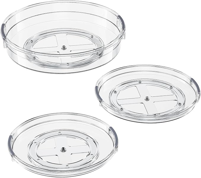 LAMU 3 Pack Lazy Susan Organizer Turntable for Cabinet, 9.25'' 10.6'' 12'' | Pantry Organizers and Storage, Rotating Condiment Organizer Spice Organization, For Kitchen, Table Top, Fridge, Countertop