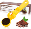 2-in-1 Coffee Scoop with Funnel, 2 Tbsp Measuring Spoon for Reusable K Cups, Ground Coffee, Protein Powder & Tea, Mess-Free Plastic Design（Yellow-1pack）