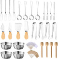 48 Pcs Charcuterie Boards Accessories Butter Spreader Knives Set Stainless Steel Cheese Mini Serving Tongs Spoons Forks Dipping Bowl Toothpick Flags Utensil for Pastry Making Wedding Christmas(Sliver)