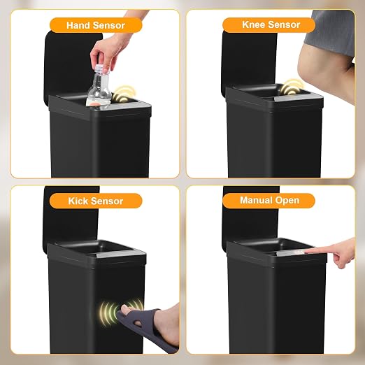 Black Bathroom Trash Can 2.6 Gallon Motion Sensor Trash Cans Automatic Touchless Garbage Bin Small Smart Trash Can for Bathroom,Kitchen, Toilet, Bedroom, RV