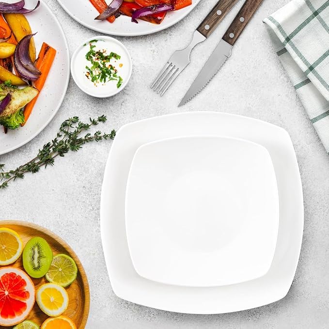 Zulay Kitchen Luna 18-Piece Porcelain Dinnerware Set - Chip and Scratch Resistant Plates and Bowls - Premium Quality Dishes Set for 6, White