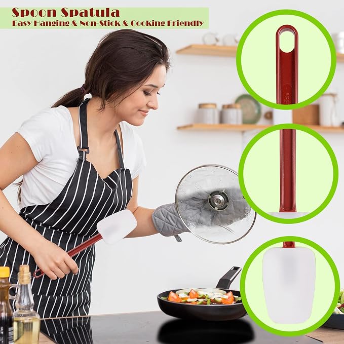 Silicone Rubber Spatula and Spoon Rubber Spatula Set of 3, High Heat Spatula Spoon, Commercial Spatula for Cooking, Commercial Rubber Spatula (3 Spoonula 16 Inches), White