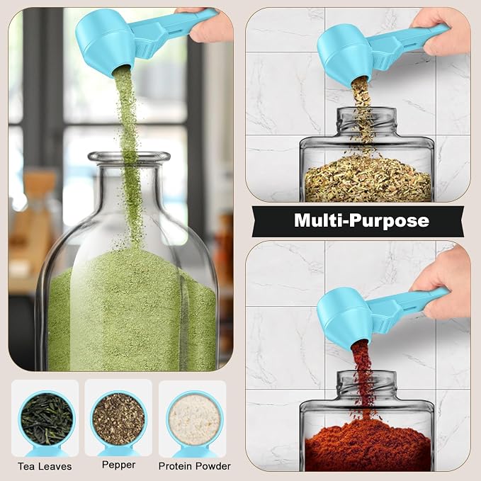 Coffee Scoop & Funnel for Reusable K Cup Refillable Coffee Pods, Coffee Measuring Spoon 2 Tablespoon Capacity, Scoop with Funnel for Ground Coffee, Protein Powder, Tea (Blue, 2 Pack)