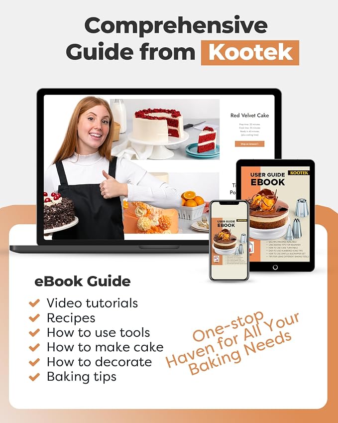Kootek 35 Aluminum Cake Decorating Kit, Baking Tools for Beginners & Pros | Starter Kit, Baking Supplies Tools with Cake Stand Turntable for Decorating, 24 Icing Piping Tips, 2 Spatulas, 2 Piping Bags