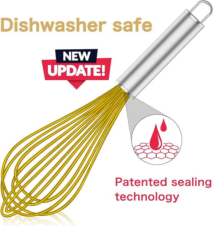 OYV Yellow Silicone Whisk Set of 3, 8/10/12 Inch, Non-Scratch | BPA-Free Silicone, Heat Resistant Up to 480°F, Stainless Steel Core, Dishwasher Safe, Nonstick-Safe