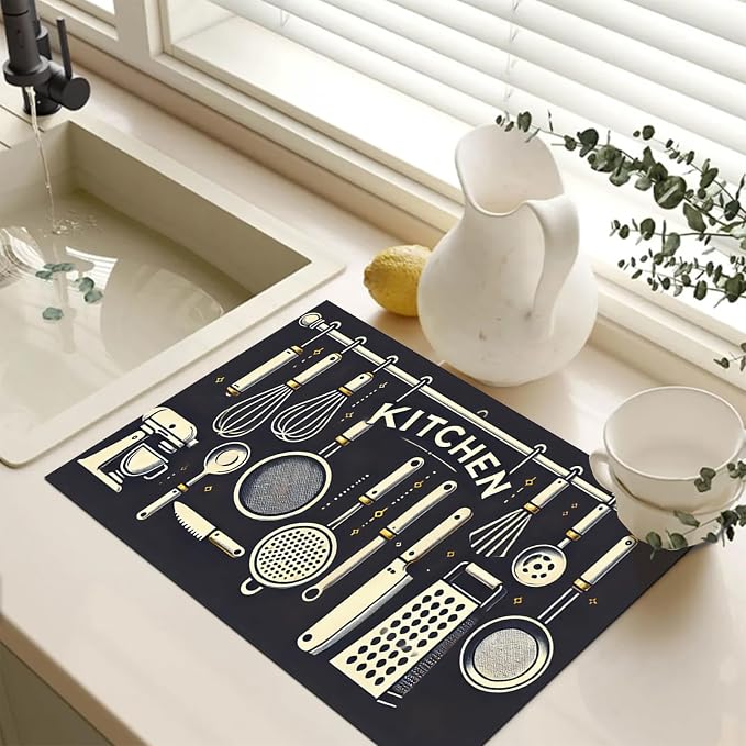 HOMETITUTE Stove Top Cover 28x20 Utensil Design Heat Resistant Mat