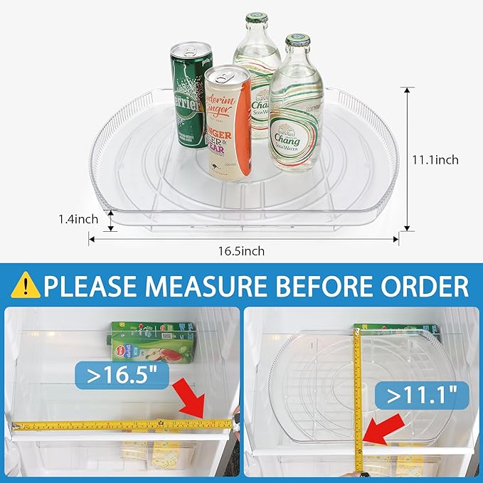 Lazy Susan Turntable for Refrigerator, Square Turntable Organizer for Fridge Cabinet, Pantry, Countertop | 16.5" x 11.1" (Rectangle 2 Pack - Clear)