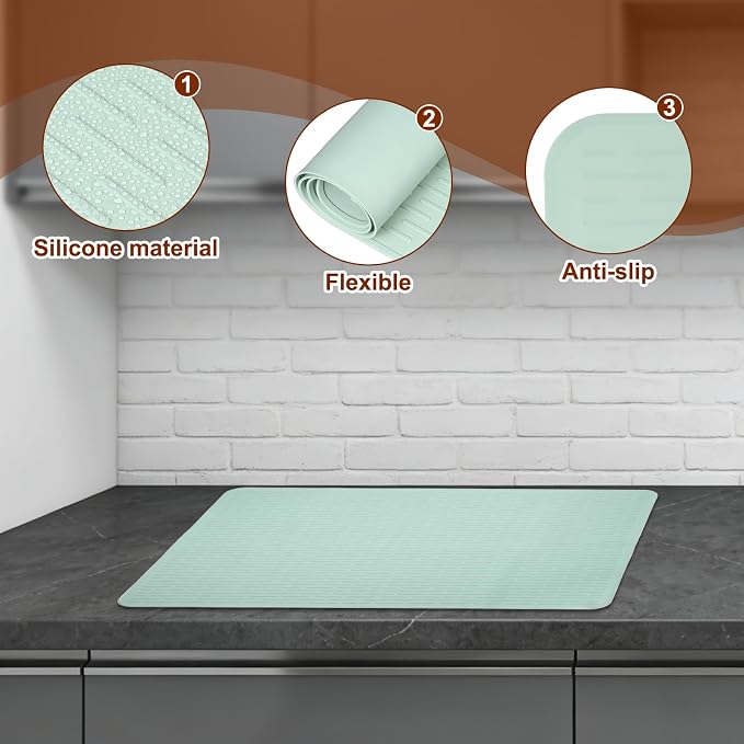 PATIKIL 28 x 20 Inch Stove Top Cover for Electric Stove, 2Pcs Silicone Stripe Mat for Glass Top Cover Non-Slip Glass Cooktop Protector for Kitchen Oven Dish Drying Mat, Light Green