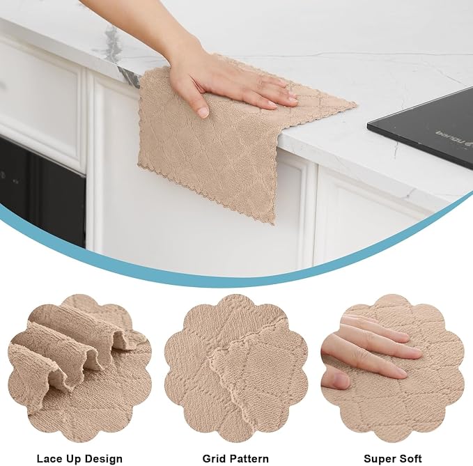 Homaxy 18 Pack Super Soft Absorbent Dish Cloths, 10" x 10", Tan | Coral Velvet, Nonstick Oil Fast Drying Microfiber Cleaning Cloth, No Lint Household Dishcloths