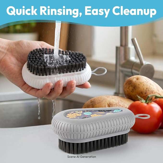 Fruit and Vegetable Brush, Multi-Purpose Produce Scrubber Brush with Non-Slip Handle & Hanging Loop