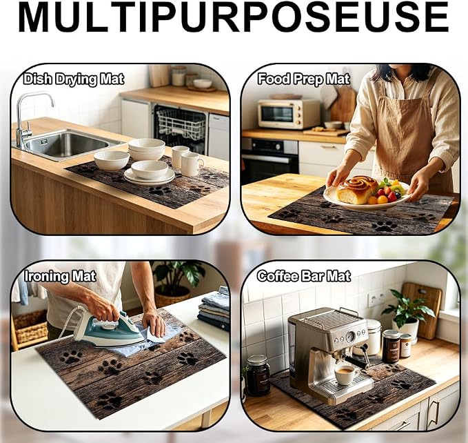Paw Print Stove Top Cover 28x20 Inch Decorative Electric Stove Cover | Heat Resistant Cooktop Protector Mat with Non-Slip Backing, Scratch Protection and Countertop Drying Mat.