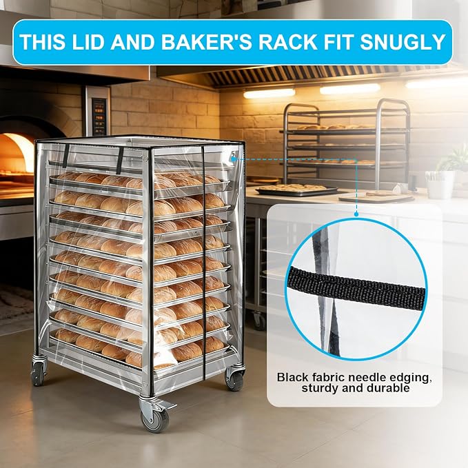 Bun Pan Sheet Rack Cover,Bread Speed Rack Cover with Zipper,Commercial Bakery Racks, 23"x28"x32"Clear PVC Waterproof Dustproof Bread rack Cover with Breathable Mesh Vent (10-Tier TPU)