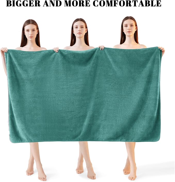 4 Pack Bath Towels Set 35 x 70in Extra Large, Ultra Soft Microfiber | Luxury Thick High Absorbent and Quick Dry Bath Sheet for Bathroom, Beach, Yoga, Sport,SPA, Fitness, Teal Green